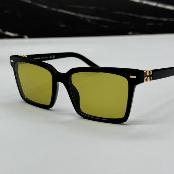 NEW MIU MIU BLACK GREEN SQUARE SUNGLASSES MU13ZS 16K07O WOMEN MIU MIU MU 13ZS - Picture 6 of 11